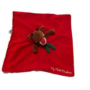 Baby Lovey My First Christmas Security Blanket Rudolph Red Nose Reindeer Plush